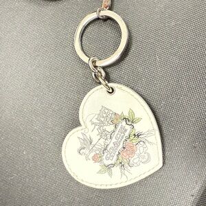 Coach Cream Heart Keychain with Floral Accents